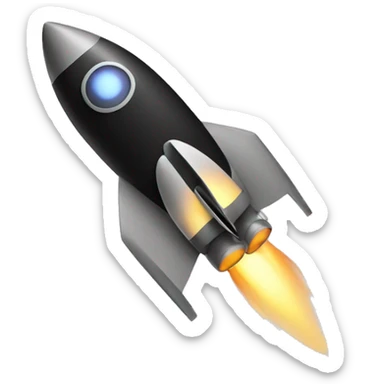 A black rocket that takes off, showing the symbol 0 sticker