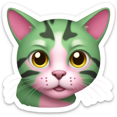 Green and pink cat sticker