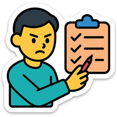 color outline icon of a perfectionist checking a checklist, precise and organized sticker