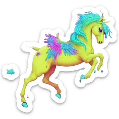 Zombie Pegasus unicorn psychedelic flowers floral groovy art neon rave raving sticker