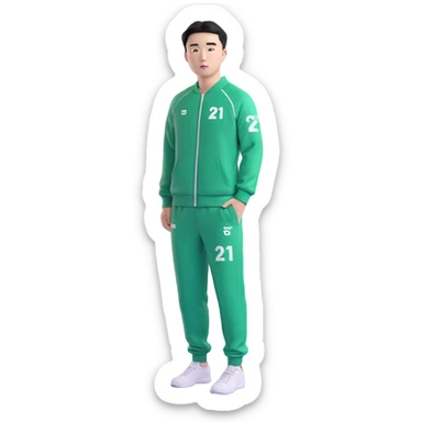llustrate Cho Sang-woo (Player 218) in green tracksuit with the number 218 bold on the chest & sleeves. sticker