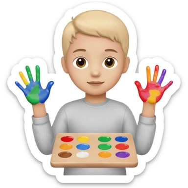 Kid with finger-painted hands and body, palette sticker