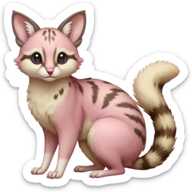 Pastel Pink, beige-bellied, soft natural realistic romantic vintage antique divine beautiful elegant pretty precious cute young youthful  Fakémon-Pokémon-opossum-feline-mouse-serval-caracal-chinchilla-Minccino-Cinccino-Meowstic-rodent-hybrid-creature with a big fluffy bushy tail (full body) sticker