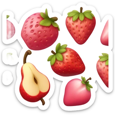 Pink fruity elements represented by fresh strawberries, pears, and apples. sticker