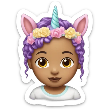 Light skin Newborn with unicorn headband sticker