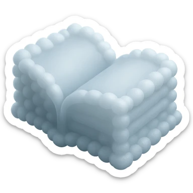 thick open book made entirely of small, very bright white fluffy convex clouds, matte glass style sticker