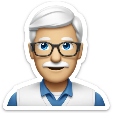 senior electrician with light beard and blue eyes with glasses having large tablet  sticker