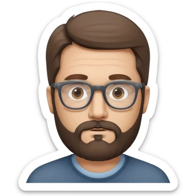 50 year old man with pale skin, medium brown hair (some gray at the temples) glasses and a beard shadow sticker