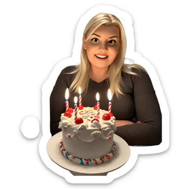 blonde girl with birthday cake sticker