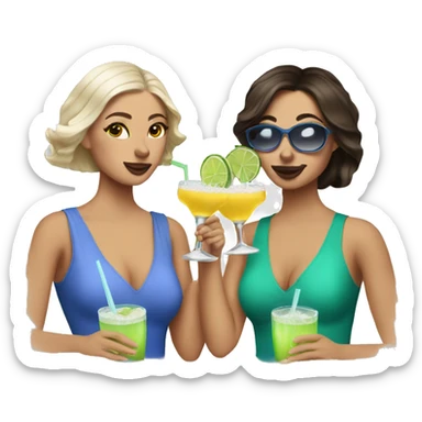 2 white brunettes drinking margaritas sticker