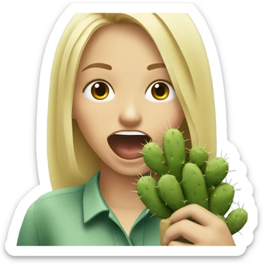 Blonde woman eating prickly cactus sticker