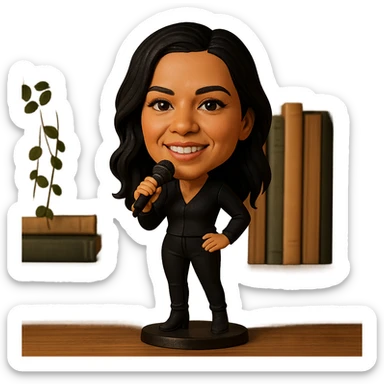 illustration of a pop singer with a microphone in bobblehead style sticker