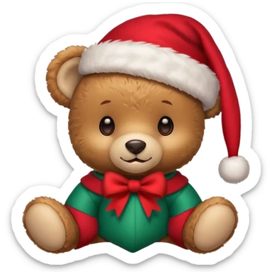 cute teddy bear with a bow on ears and christmas hat on head sticker