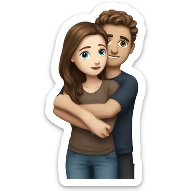 Realistic white girl with long brown hair and white boy with dark brown hair and blue eyes hugging  sticker