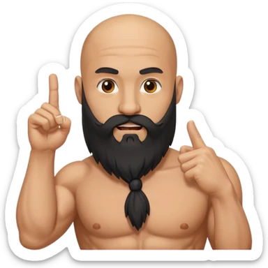 A bald man with a bushy black long beard sticking his middle finger up sticker