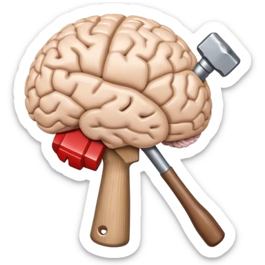 A brain holding a hammer’s  sticker