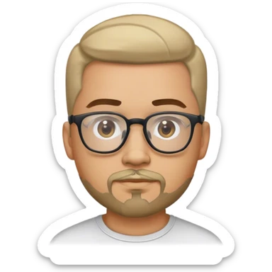 man with goatee light skin soft hair with a side part en mid fade dark eyes and glasses sticker