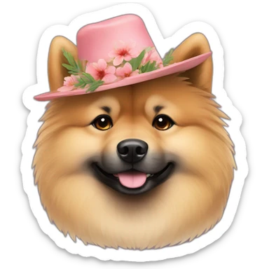 Eurasier dog with a floral hat sticker
