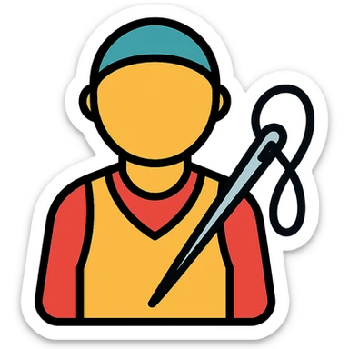 tailor sewing with needle and thread icon, colored with black outlines sticker