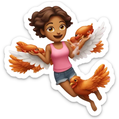 a girl flying with two bbq chicken wings on her back sticker