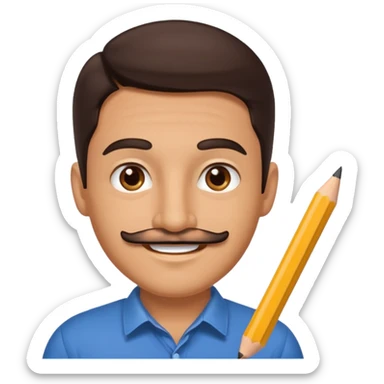 A tan man with Slick dark brown hair and a pencil mustache smiling sticker