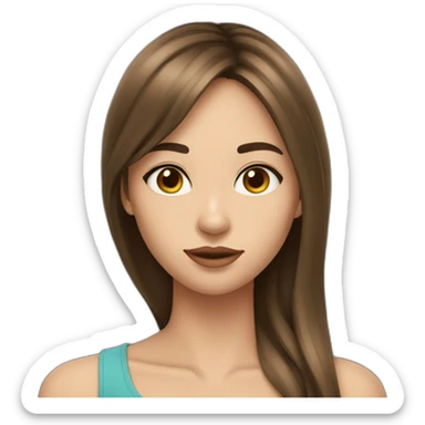 long brown hair skinny girl with long side bangs, thin face and makeup from head to chest sticker