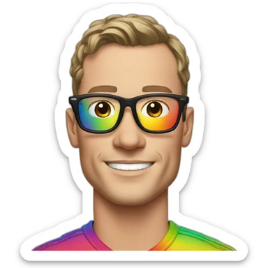 Jonathan Toews wearing glasses and rainbow clothes sticker
