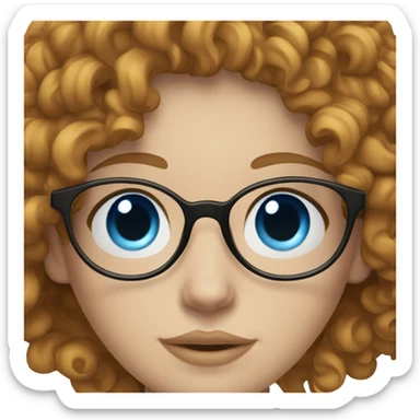lady with curly golden brown hair, pale skin and blue eyes and clear glasses sticker