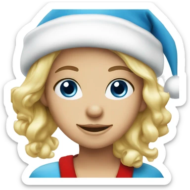 Blonde blue eyed girl wearing Santa hat sticker