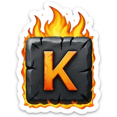 burning coal square with letter K on it sticker