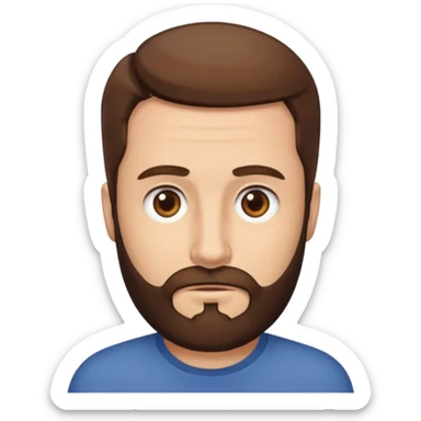 man with short brown hair, brown eyes, and has a brown beard. absolutely no forehead wrinkles  sticker