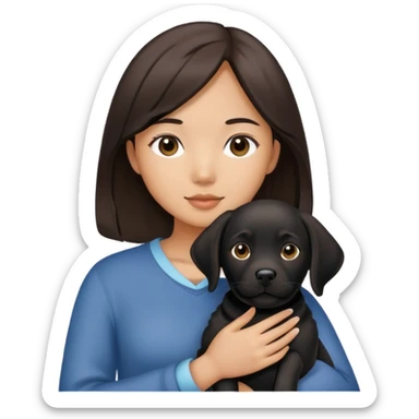 Could you generate a picture of an Asian girl with brunette hair holding a black labrador dog? sticker
