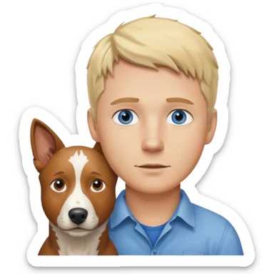 Blonde hair blue eye man with cattle dog sticker