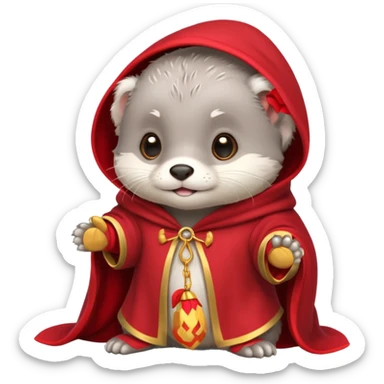 baby grey otter, in magic red cloak sticker