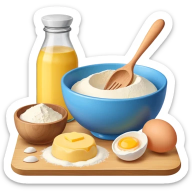 baking ingredients next to a mixing bowl sticker
