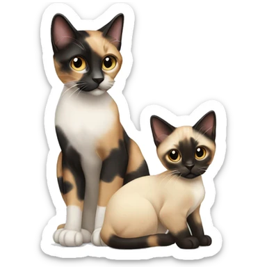 Calico cat and siamese kitten  sticker