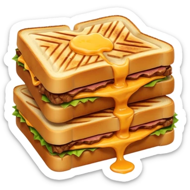 kavurma meat toasted sandwich object icon, grilled toasted bread, sautéed Turkish kavurma beef filling, melted cheese, juicy meat texture, golden brown crust, warm steam rising, 3D cartoon, mobile game icon style, centered, clean background, no text, no watermark sticker