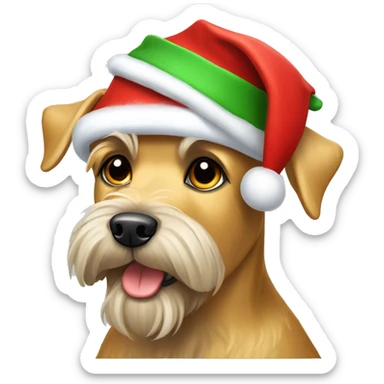 Golden Schnauzer wearing Christmas hat sticker