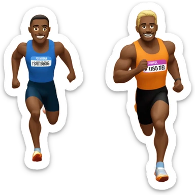 Two strong men running track and winning medals sticker