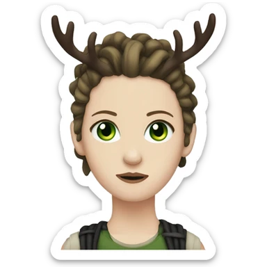 Brunette with pale skin, green eyes, dreadlocks, eyeliner, deer antlers, punk, grunge sticker