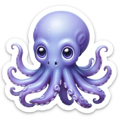Cinematic Noble Baby Octopus Portrait Emoji, Poised and graceful, with a soft, rounded, slightly translucent body in a dreamy light blue-purple hue, large, glistening eyes full of quiet intelligence and mystery, delicate, flowing tentacles curling gently, Simplified yet sophisticated features, highly detailed, glowing with a soft, ethereal oceanic radiance, high shine, elegant and serene, stylized with an air of deep-sea wonder, focused and tranquil, soft glowing outline, capturing the essence of an otherworldly, intelligent little cephalopod, floating effortlessly in the gentle ocean currents! sticker