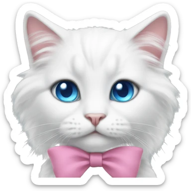 White cat with long hair and blue eyes with a pink bow  sticker