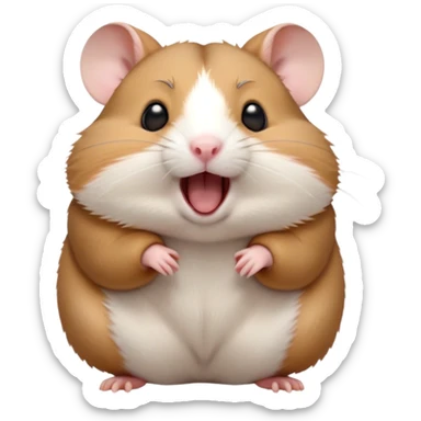 Cinematic Cute Yawning Brown and White Banded Hamster Portrait Emoji, Head tilted slightly with a dramatic, wide-open yawn, revealing a soft, banded fur of brown and white with tiny droopy ears, round dark eyes barely open in drowsy contentment, Simplified yet irresistibly adorable features, highly detailed, glowing with a soft, cozy glow, high shine, relaxed yet expressive, stylized with a touch of whimsy, bright and endearing, soft glowing outline, capturing the essence of a sleepy yet affectionate hamster, so drowsy it feels like it could stretch out of the screen and curl up for a nap! sticker