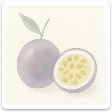 a watercolor-style passionfruit, soft edges, artistic sticker