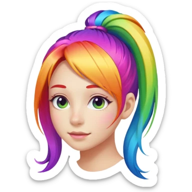 Girl with rainbow ponytail — bright gradient strands flowing sticker