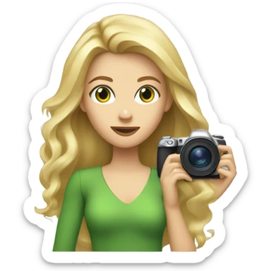Woman taking photography with blond long hair and green eyes sticker