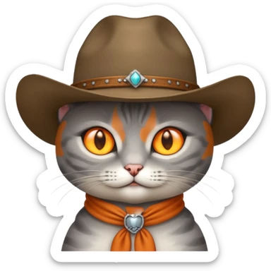 Gray short haired cat wearing a cowboy hat no jewels  sticker