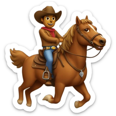 Dog with cowboy hat riding a brown horse sticker