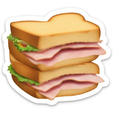 A ham sandwich cut in half with a knife sticker