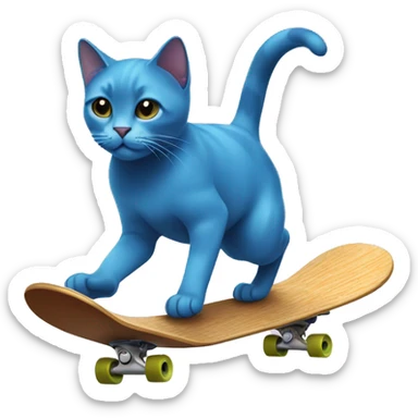 Blue Russian cat skateboarding  sticker